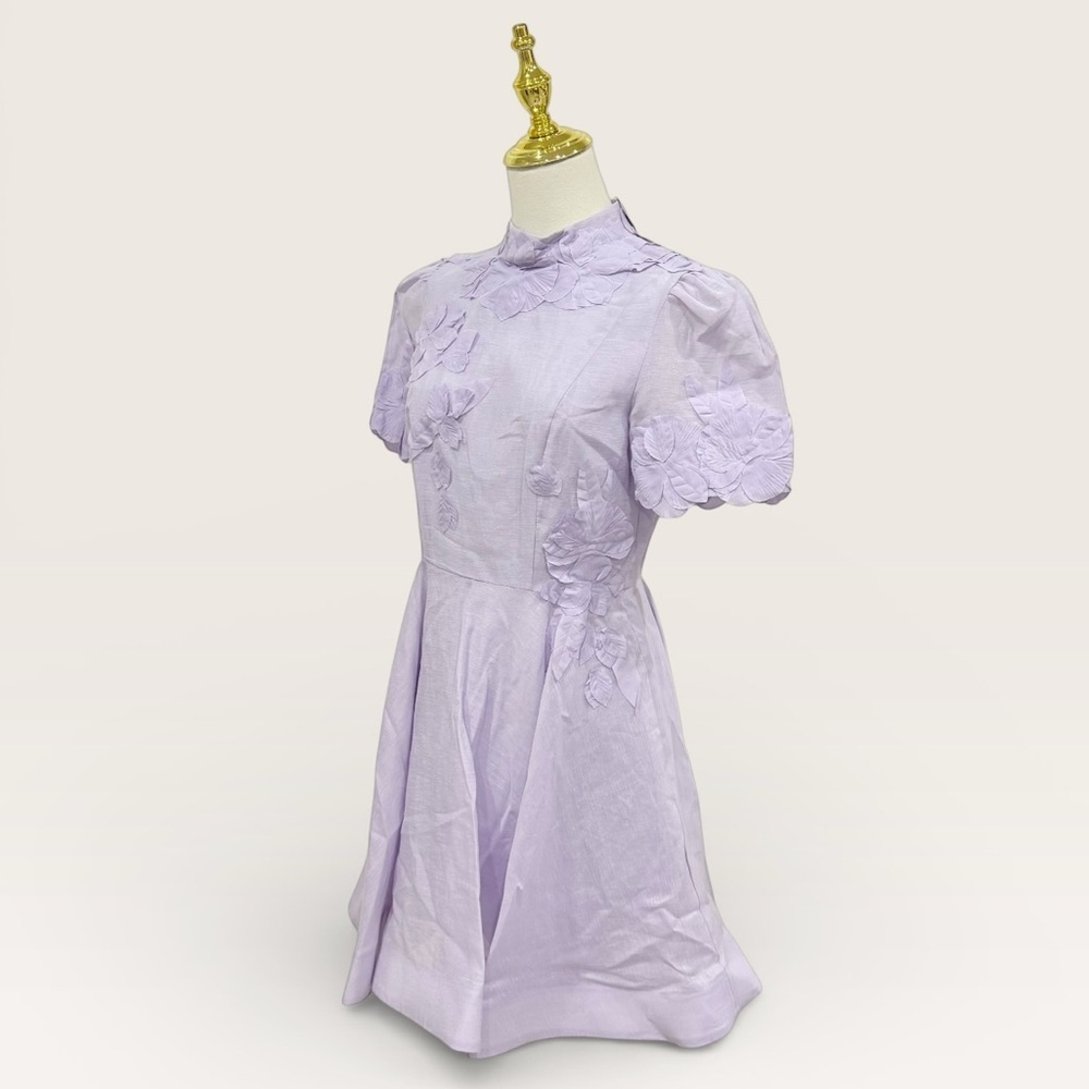 Antonio Melani Iris Linen Floral Appliqué Mockneck Mini Dress Lavender NWT $299 - Picture 10 of 13
